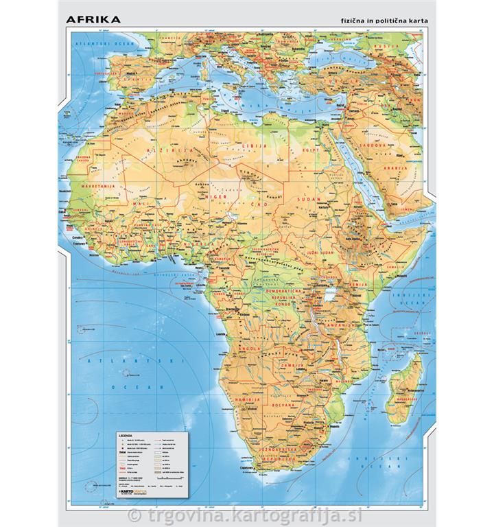 AFRIKA, stenski zemljevid - šolska karta 1:7M, 113x157 cm