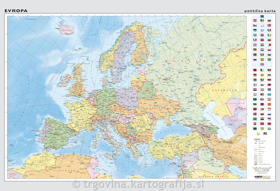 Evropa - mala stenska karta 100x70 cm, PIŠI BRIŠI plastifikacija.