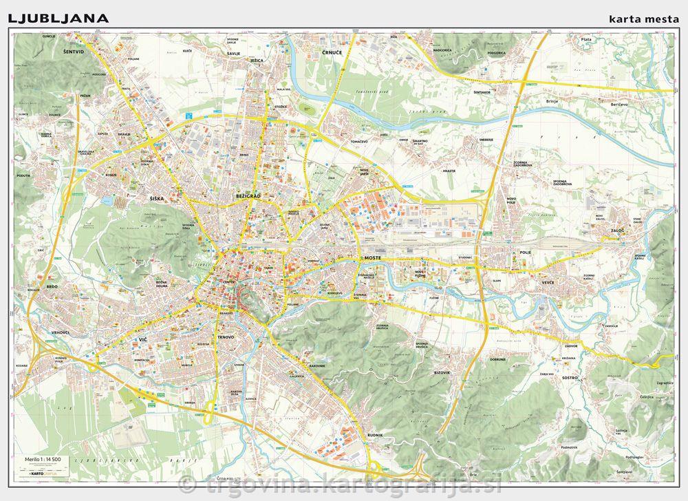 LJUBLJANA stenska karta, gloss papir, 104x75 cm