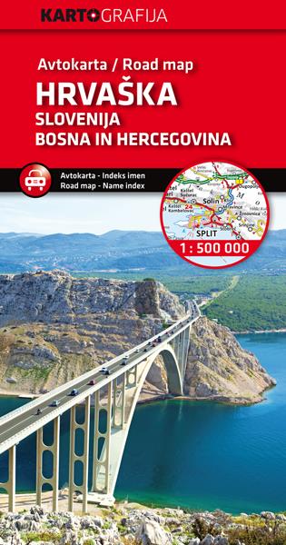 Slovenija, Hrvaška, BIH, avtokarta 1:500.000
