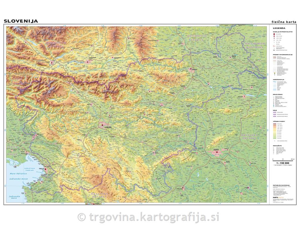 SLOVENIJA, stenski zemljevid - šolska karta 1:150 000, 200x135 cm
