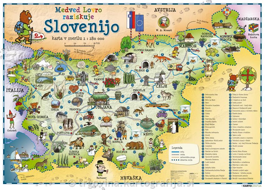 Otroška karta SLOVENIJA- velika stenska karta Medved Lovro raziskuje Slovenijo