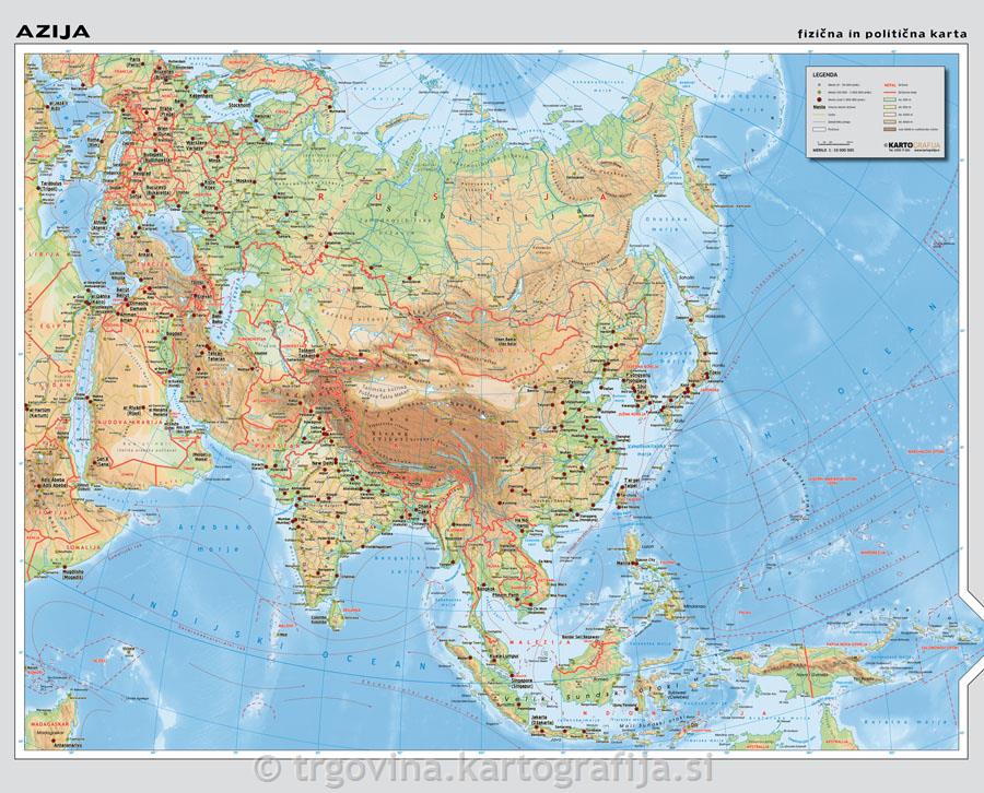 AZIJA, stenska karta - šolski zemljevid 1:10M, 158x128 cm