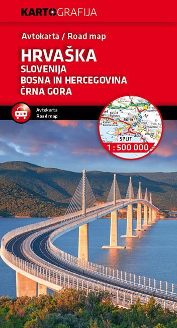 Hrvaška, Slovenija, BIH, Črna Gora, avtokarta 1:500T, 2025