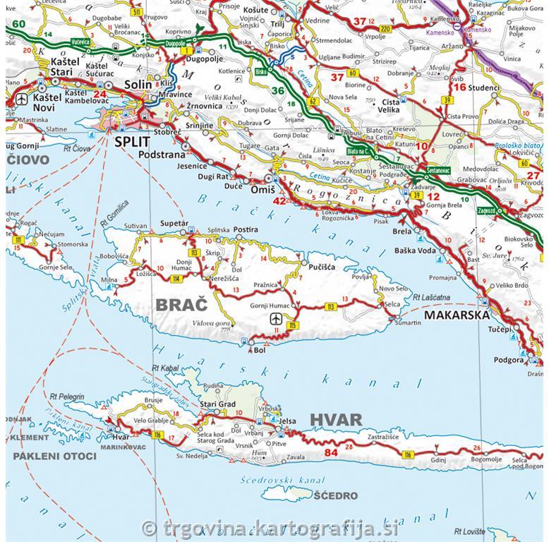 Hrvaška, Slovenija, BIH, Črna Gora, avtokarta 1:500T, 2025