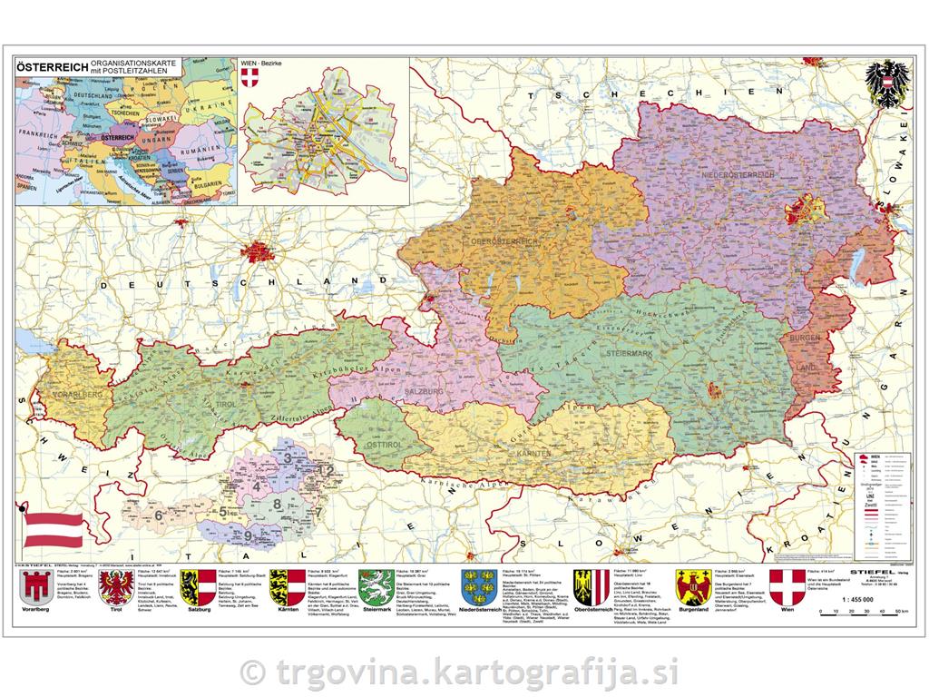 Stenska pokrajinska karta AVSTRIJA, PIŠI BRIŠI plastifikacija