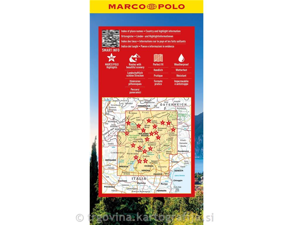 Tirolska, Trentino, Gardsko jezero 1:200.000, avtokarta Italija Sever, 2025