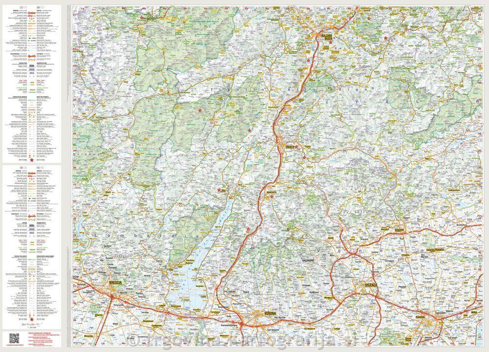 Tirolska, Trentino, Gardsko jezero 1:200.000, avtokarta Italija Sever, 2025