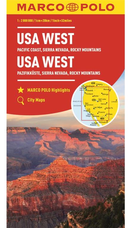 Amerika ZDA zahod: Pacific coast, Sierra Navada, avtokarta 1:2 mio