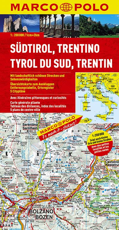 Tirolska, Trentino, Gardsko jezero 1:200.000, avtokarta Italija Sever