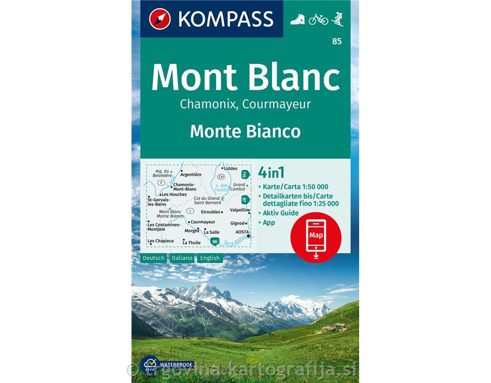 Mont Blanc, pohodniški zemljevid 1:50.000, št. 85