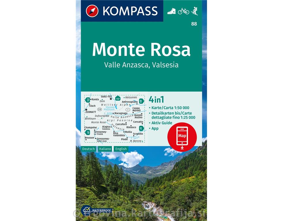 Monte Rosa, Valle Anzasca, Valsesia,1:50.000, št. 88