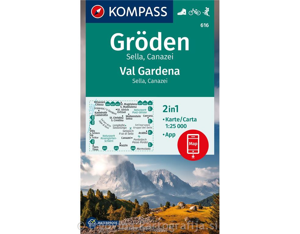 Gröden, Val Gardena, Sella, Canazei, 1:25.000, št. 616