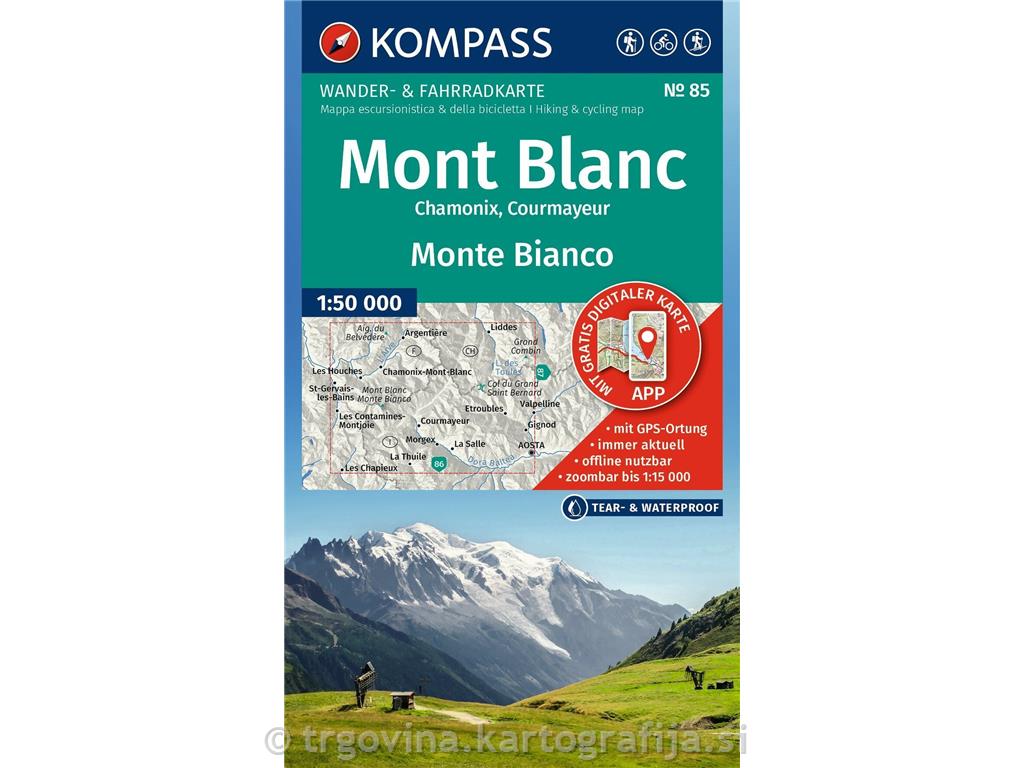 Mont Blanc, pohodniški zemljevid 1:50.000, št. 85, 2025