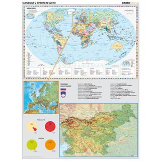 SLOVENIJA v EVROPI in SVETU, stenski zemljevid - šolska karta, 117x160 cm