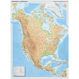 SEVERNA AMERIKA, stenski zemljevid - šolska karta 1:6M, 113x158 cm