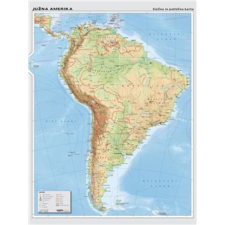 JUŽNA AMERIKA, stenski zemljevid - šolska karta 1:6M, 113x151 cm