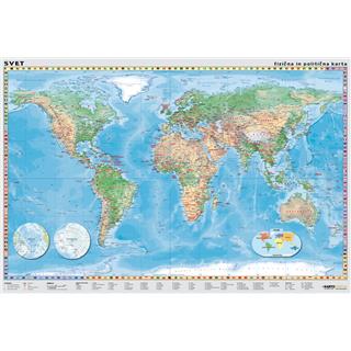 Svet - mala stenska karta 100x70 cm, PIŠI BRIŠI plastifikacija