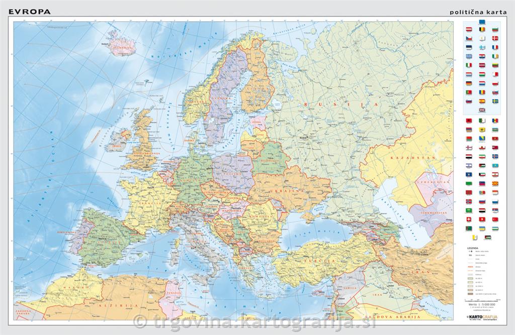 karta zemljevid evrope Evropa Politicna Stenska Solska Karta 1 5m 158x108 Cm Kartografija Si karta zemljevid evrope