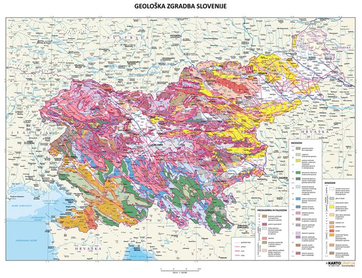 geološka karta slovenije Geoloska Karta Slovenije 100x70 Cm Stenska S Pvc Letvicami Kartografija Si geološka karta slovenije