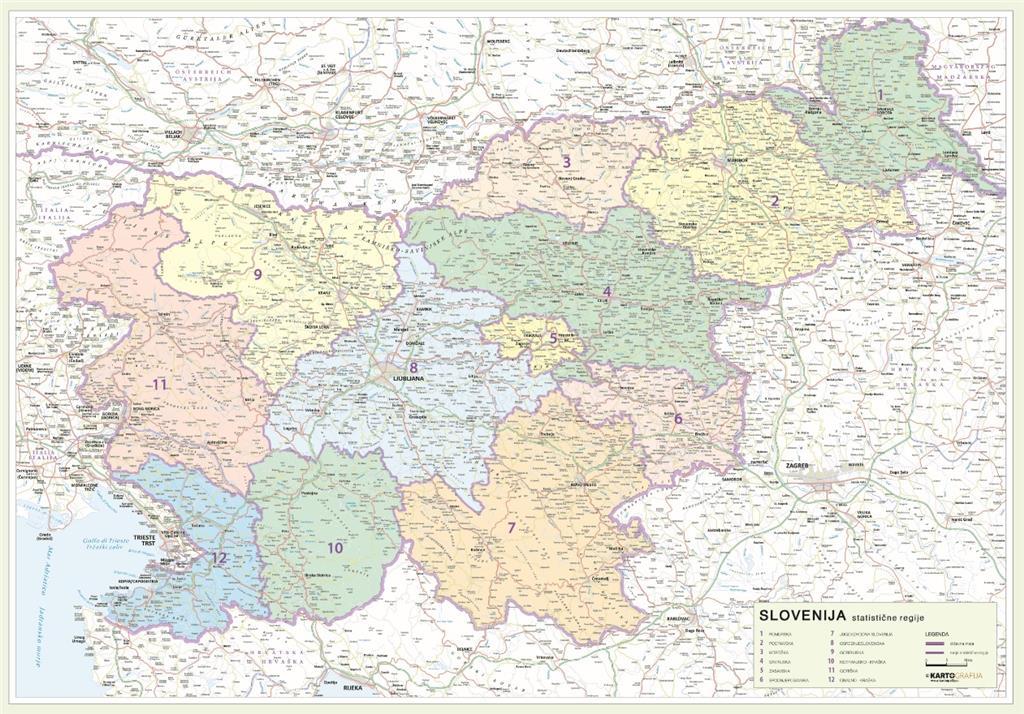 Regijska karta Slovenije - statistične regije 104 x 76 cm, 104 x 76 cm ...