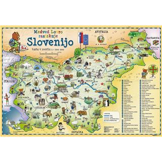 Otroška stenska karta SLOVENIJE, Medved Lovro raziskuje Slovenijo, PIŠI BRIŠI