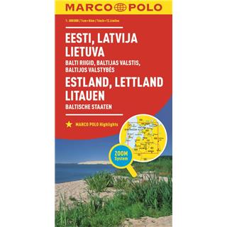 Baltske države: Estonija, Litva, Latvija, avtokarta 1:800.000
