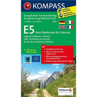 Evropska pešpot E5, pohodniški zemljevid od Verone do Bodensee
